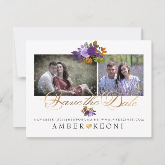 PixDezines Watercolor Bloemen Bewaar de Datum Save The Date (Voorkant)