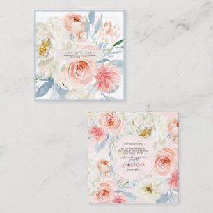 PixDezines Watercolor Bloemen, Blush+Burgundy Vierkante Visitekaartje