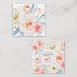 PixDezines Watercolor Bloemen, Blush+Burgundy Vierkante Visitekaartje