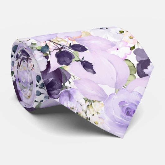 PixDezines Watercolor Bloemen Paarse Rozen Stropdas (Opgerold)