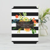 PixDezines Watercolor/Bloemen/ Strepen Bat Mitzvah Kaart (Staand voorkant)
