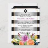 PixDezines Watercolor/Bloemen/ Strepen Bat Mitzvah Kaart (Achterkant)