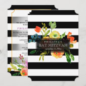PixDezines Watercolor/Bloemen/ Strepen Bat Mitzvah Kaart (Voorkant / Achterkant)