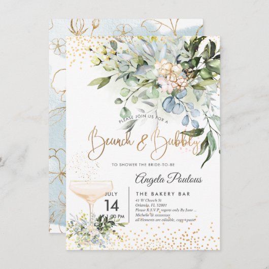 PixDezines Watercolor Blue Gum Brunch Bubbly Kaart (Voorkant / Achterkant)