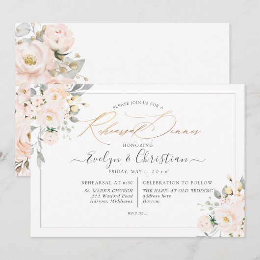 PixDezines Watercolor Blush Rozen Uitnodiging (Voorkant / Achterkant)