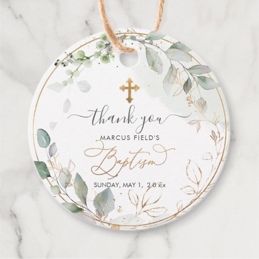 PixDezines Watercolor Gum Eucalyptus Wreath Baptis Bedankjes Labels (Voorkant)