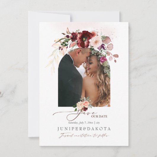PixDezines Watercolor Marsala Rode Herfst Liefde Save The Date (Voorkant)