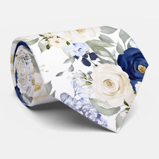 PixDezines Watercolor Roses Navy Blue Cream Stropdas