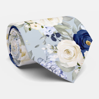 PixDezines Watercolor Roses Navy Blue Cream Stropdas