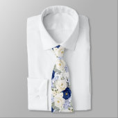 PixDezines Watercolor Roses Navy Blue Cream Stropdas (Gebonden)