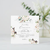 PixDezines Watercolor Roze+Crème Rozen Eerste Comm Kaart (Staand voorkant)