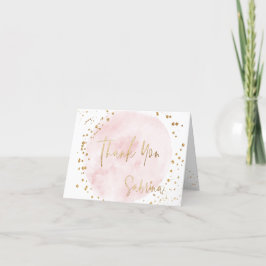 PixDezines Watercolor Roze Gouden Bat Mitzvah Bedankkaart