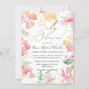 PixDezines Watercolor Roze Lieve Erwtjes Baby Show Kaart