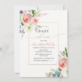 PixDezines Watercolor Roze Pioenrozen Baby Shower Kaart