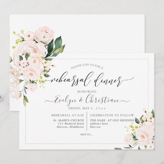 PixDezines Watercolor Roze Rozen Kaart (Voorkant / Achterkant)