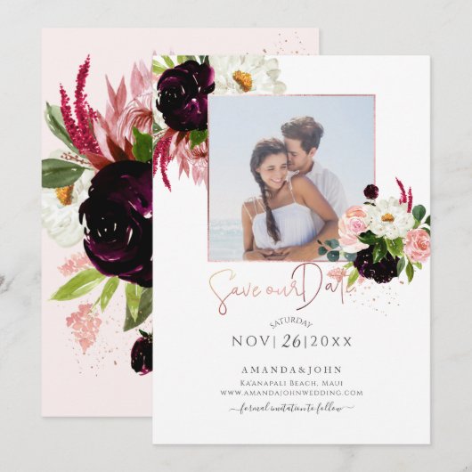 PixDezines Watercolor Rustic Bloom, Bewaar de datu Kaart (Voorkant / Achterkant)