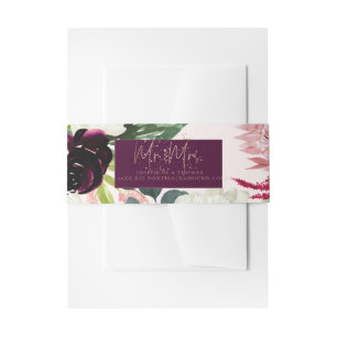 PixDezines Watercolor Rustic Bloom, Burgundy+Blush Uitnodigingen Wikkel