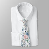 PixDezines Watercolor Stof Blauwe Rose Pioenrozen Stropdas (Gebonden)