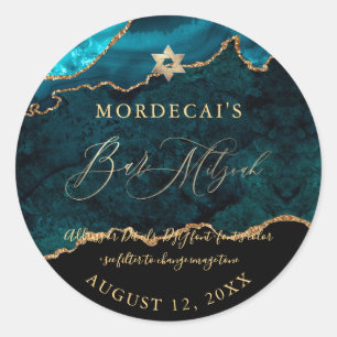 PixDezines Watercolor Teal Agate Bar Mitzvah  Ronde Sticker