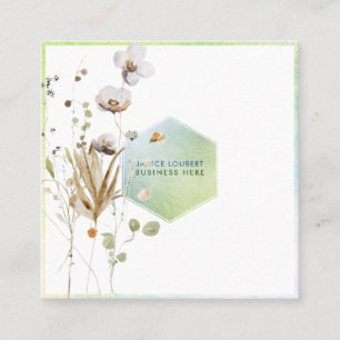 PixDezines Watercolor Wilde Bloemen Honingraat Vie Vierkante Visitekaartje