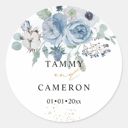 PixDezines Watercolor Winter Stof met stoffige bla Ronde Sticker (Voorkant)