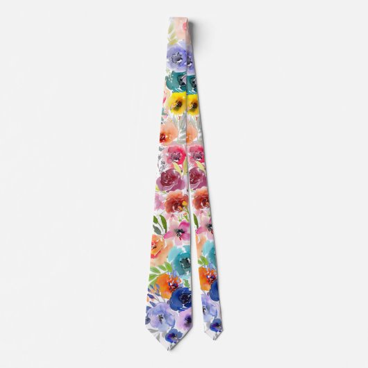 PixDezines Watercolor Zomer Bloemen Stropdas (Voorkant)