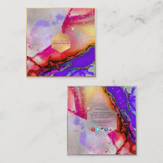 PixDezines WATERVERF ABSTRACT Vierkante Visitekaartje (Voorkant / Achterkant)