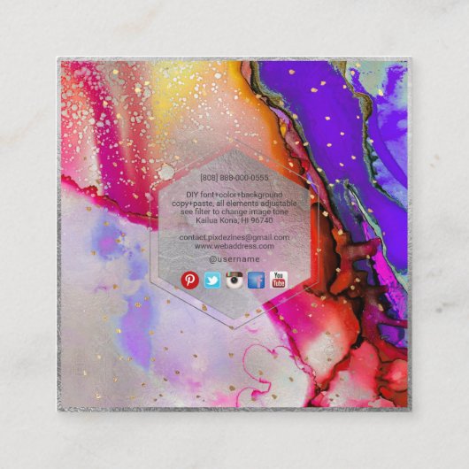 PixDezines WATERVERF ABSTRACT Vierkante Visitekaartje (Achterkant)