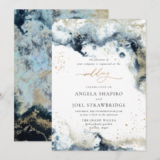 PixDezines Waterverf Abstracte Ocean Gold Seafoam Kaart (Voorkant / Achterkant)