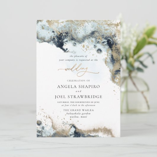 PixDezines Waterverf Abstracte Ocean Gold Seafoam Kaart (Staand voorkant)