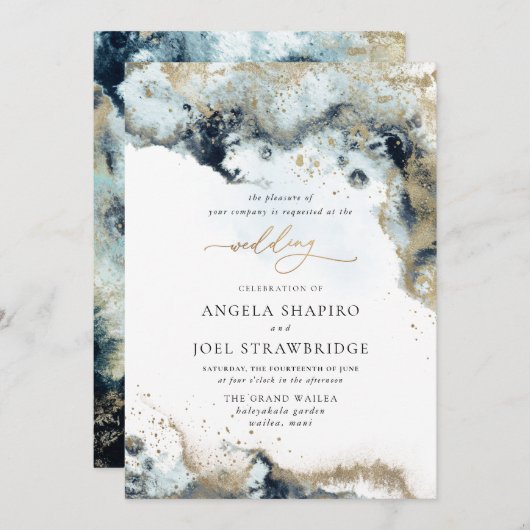 PixDezines Waterverf Abstracte Ocean Gold Seafoam Kaart (Voorkant / Achterkant)