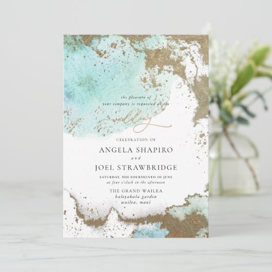 PixDezines Waterverf Abstracte Ocean Gold Seafoam  Kaart (Staand voorkant)