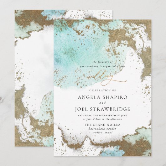 PixDezines Waterverf Abstracte Ocean Gold Seafoam  Kaart (Voorkant / Achterkant)