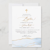 PixDezines Waterverf Agaat Baby Blauw Goud Doop Kaart (Voorkant)