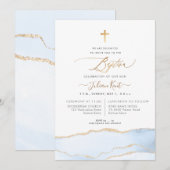 PixDezines Waterverf Agaat Baby Blauw Goud Doop Kaart (Voorkant / Achterkant)