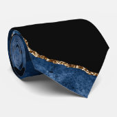 PixDezines Waterverf Agaat Blauw+Namiddag Goud Ade Stropdas (Opgerold)
