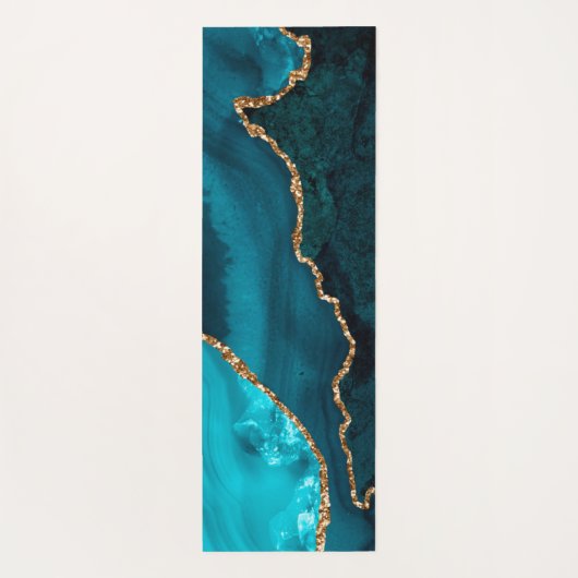 PixDezines Waterverf Agaat, Blauwgroen Faux Glitte Yogamat (Achterkant)