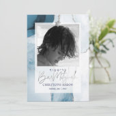 PixDezines Waterverf Agaat, Blues Bar Mitswa Kaart (Staand voorkant)