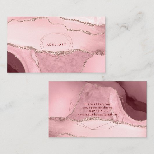 PixDezines Waterverf Agaat Faux Roos Goud Visitekaartje (Voorkant / Achterkant)