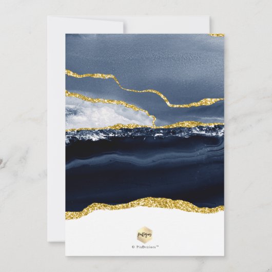 PixDezines Waterverf Agaat Navy Blauw Goud Doop Kaart (Achterkant)