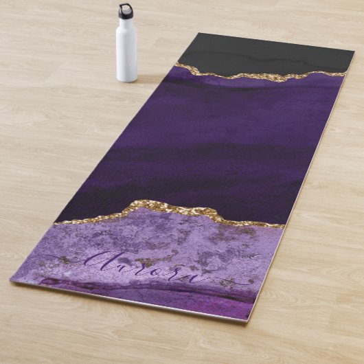 PixDezines Waterverf Agaat, Paarse Faux Glitter Yogamat (In situ)