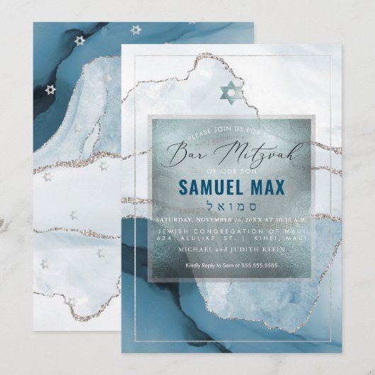 PixDezines Waterverf Agate Blauwgroen Blue Bar Mit Kaart (Voorkant / Achterkant)