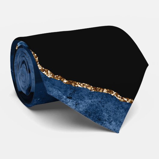 PixDezines Waterverf Agate Blue+Faux Gold Veins Stropdas (Opgerold)