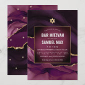 PixDezines Waterverf Agate Bourgogne Mitzvah Kaart (Voorkant / Achterkant)