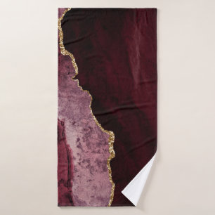 PixDezines Waterverf Agate Burgundy Gold Veins Bad Handdoek