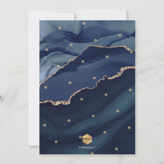 PixDezines Waterverf Agate Slate Blue Mitzvah Kaart (Achterkant)