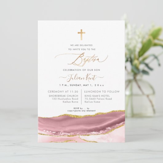 PixDezines Waterverf Agate Stof Mauve Doop Kaart (Staand voorkant)