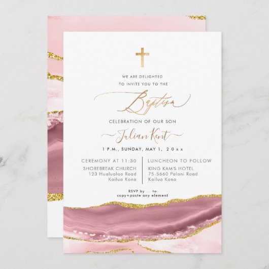 PixDezines Waterverf Agate Stof Mauve Doop Kaart (Voorkant / Achterkant)