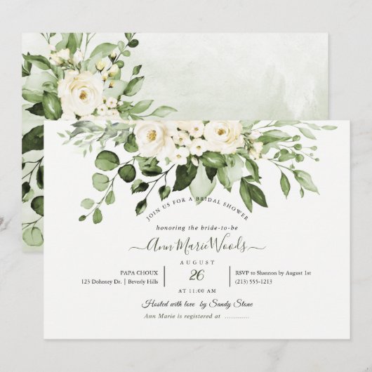 PixDezines Waterverf Alabaster Roos Eucalyptus Kaart (Voorkant / Achterkant)