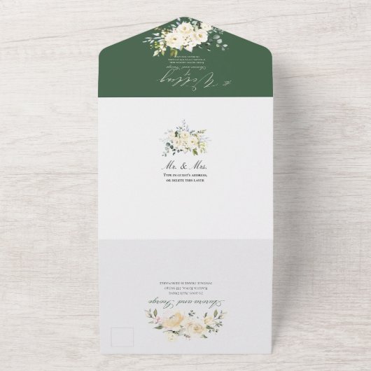 PixDezines Waterverf Alabaster Rozen All In One Uitnodiging (Buitenkant)